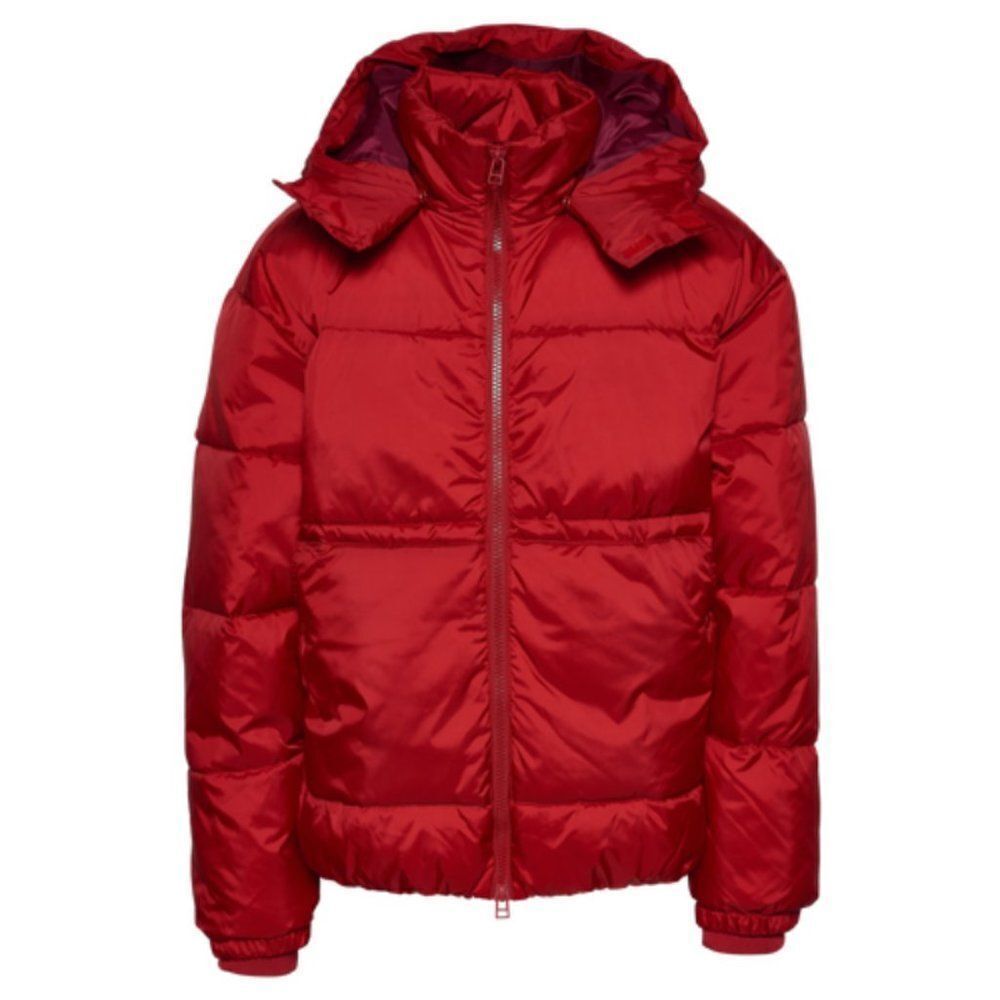 LCKR Red Full Zipper Winter Puffer Hooded Jacket For Men Size Medium